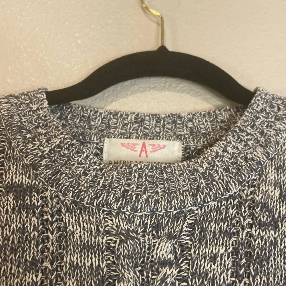 American Weekend~Navy/White Marled Pullover Open Knit Braid-Look Sweater~Size L - Picture 8 of 13